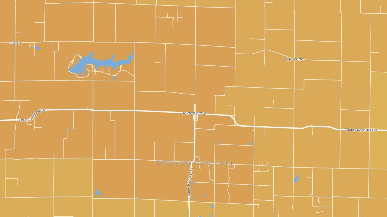 Map of the best neighborhoods in the Johnsonville area, with better matches in green and worse matches in red