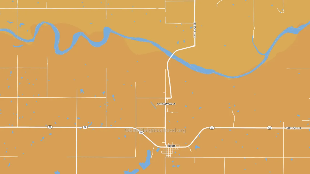 Map of the best neighborhoods in the Johnsonville area, with better matches in green and worse matches in red