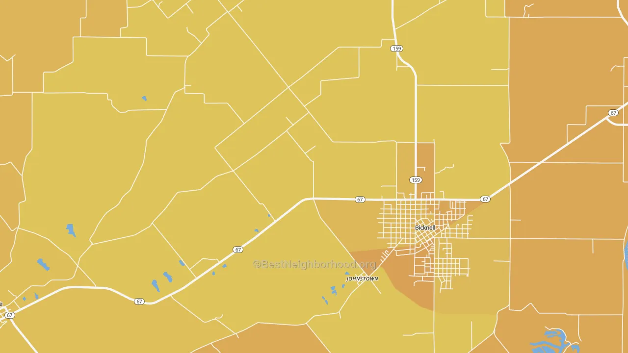 Map of the best neighborhoods in the Johnstown area, with better matches in green and worse matches in red