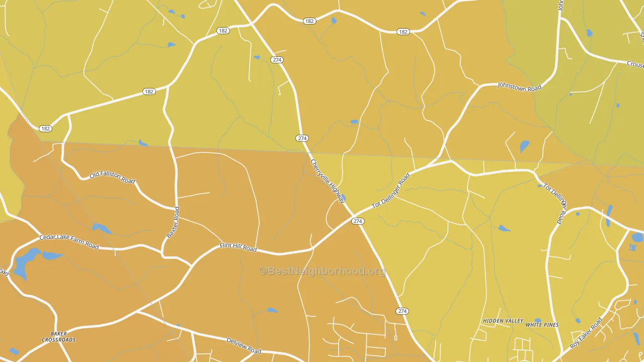 Map of the best neighborhoods in the Johnstown area, with better matches in green and worse matches in red