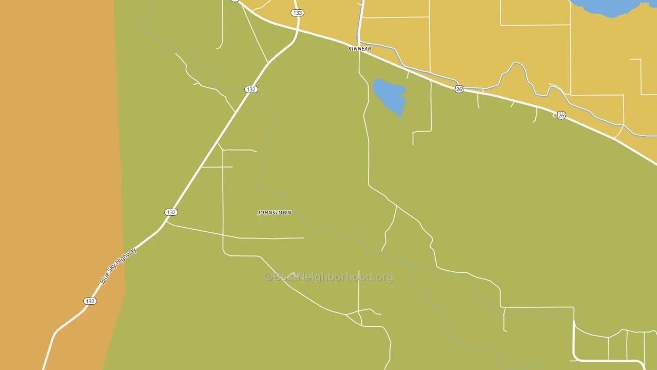 Map of the best neighborhoods in the Johnstown area, with better matches in green and worse matches in red