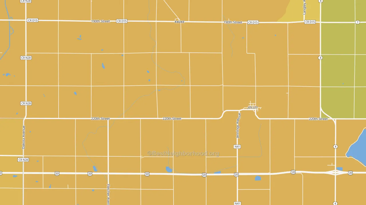 Map of the best neighborhoods in the Jolley area, with better matches in green and worse matches in red