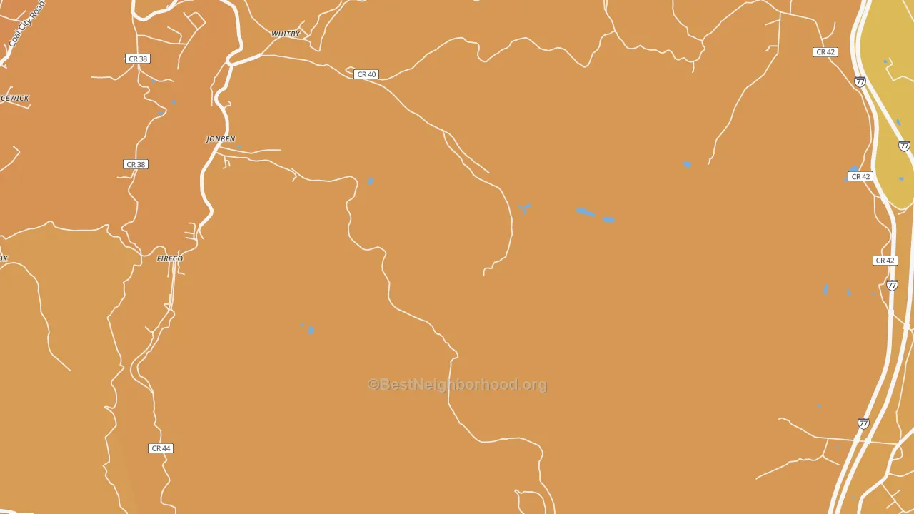 Map of the best neighborhoods in the Jonben area, with better matches in green and worse matches in red