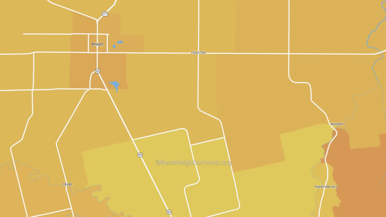 Map of the best neighborhoods in the Jones County area, with better matches in green and worse matches in red