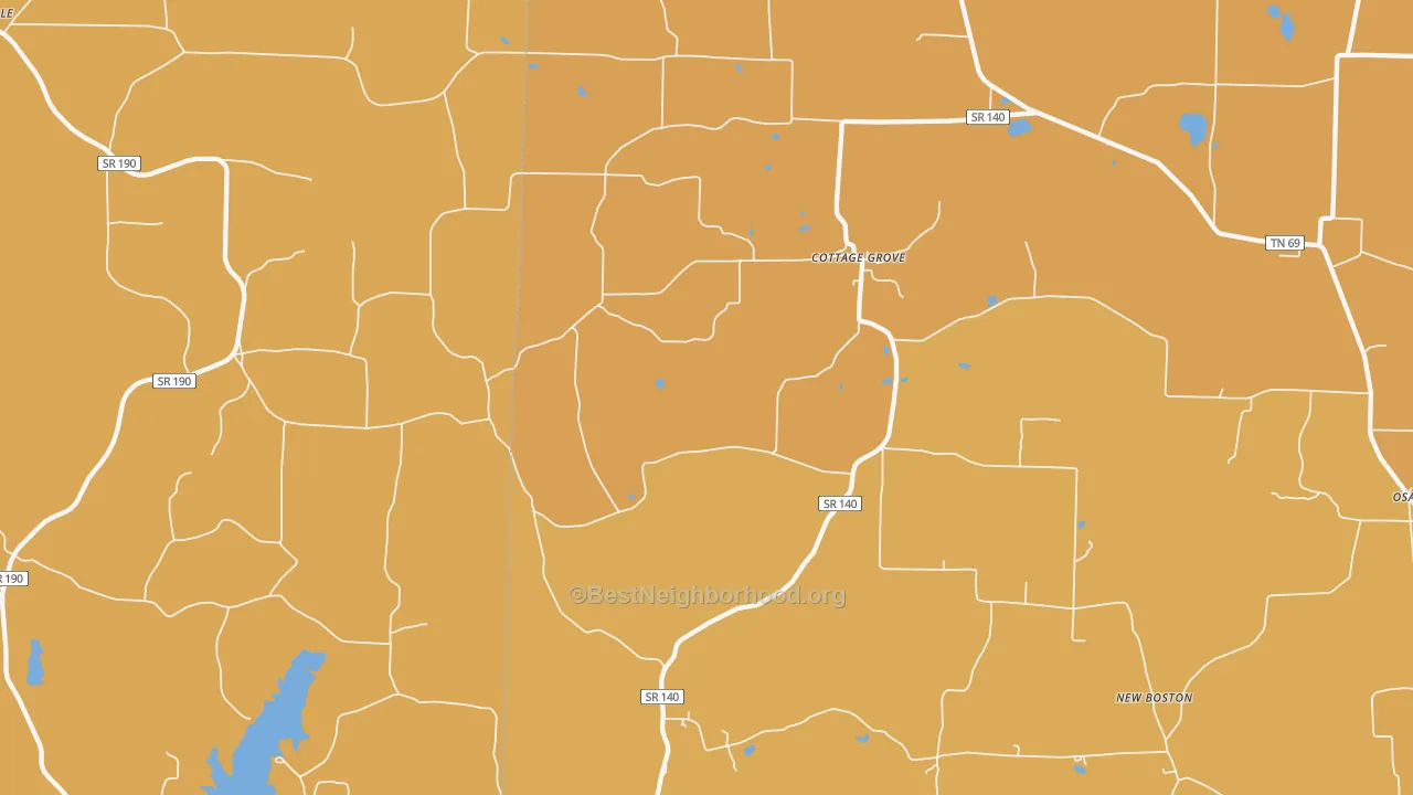 Map of the best neighborhoods in the Jones Mill area, with better matches in green and worse matches in red