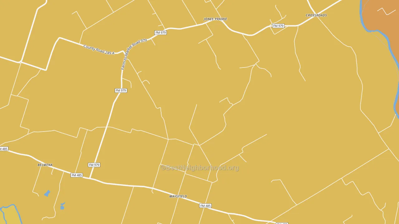 Map of the best neighborhoods in the Jones Prairie area, with better matches in green and worse matches in red