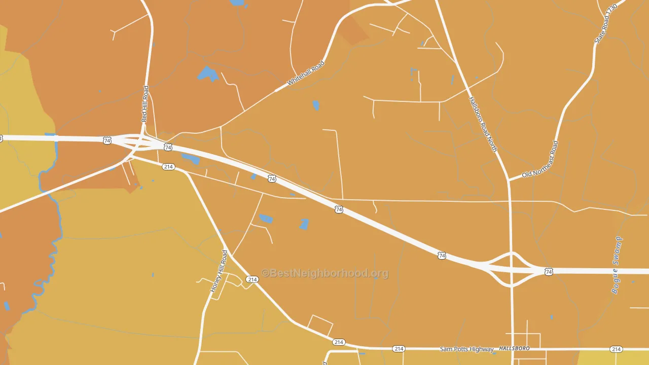 Map of the best neighborhoods in the Jonesboro Crossing area, with better matches in green and worse matches in red