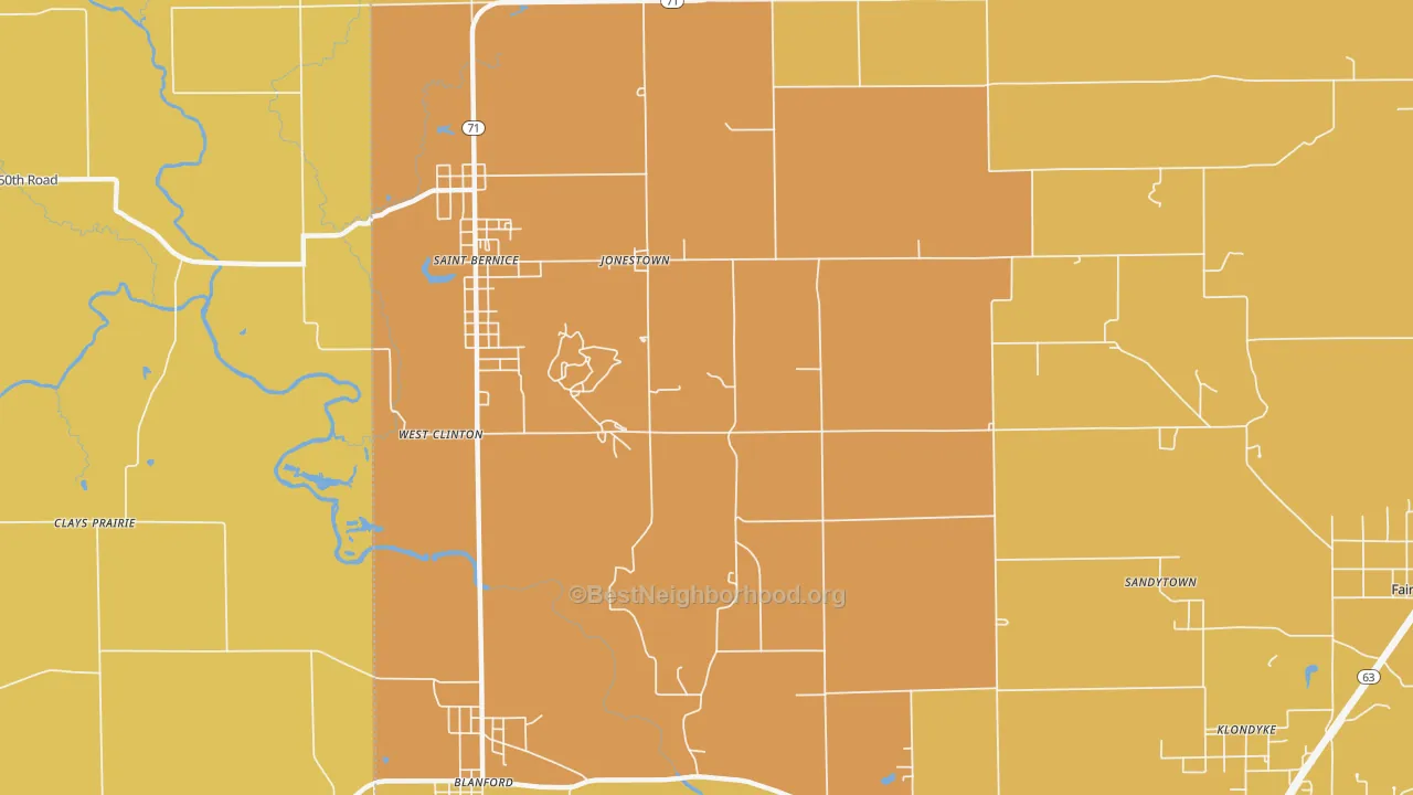 Map of the best neighborhoods in the Jonestown area, with better matches in green and worse matches in red
