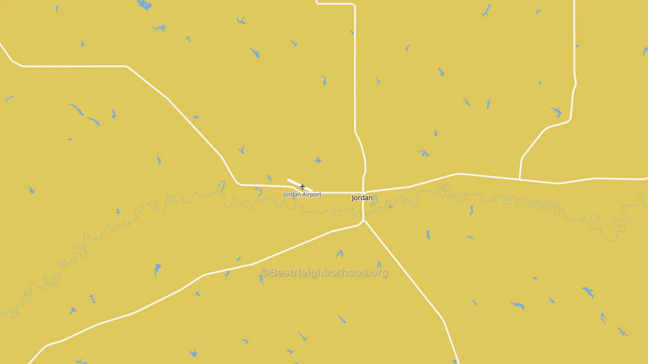 Map of the best neighborhoods in the Jordan area, with better matches in green and worse matches in red