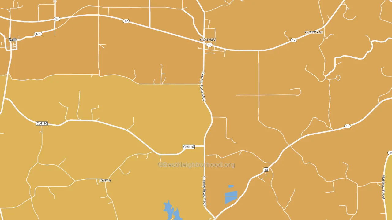Map of the best neighborhoods in the Joseph area, with better matches in green and worse matches in red
