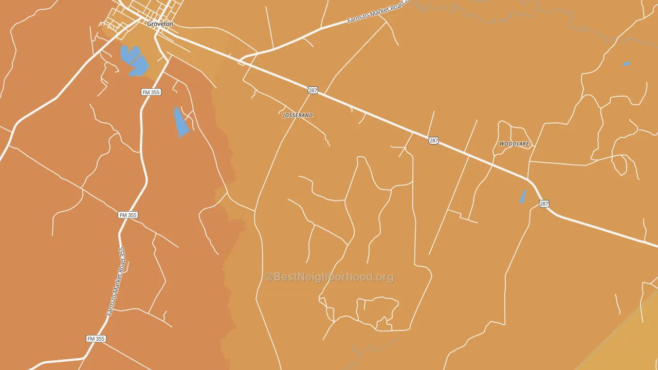 Map of the best neighborhoods in the Josserand area, with better matches in green and worse matches in red