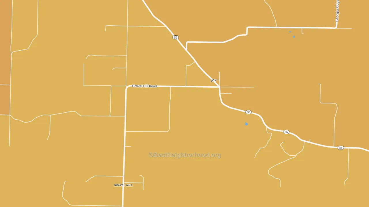 Map of the best neighborhoods in the Joy area, with better matches in green and worse matches in red
