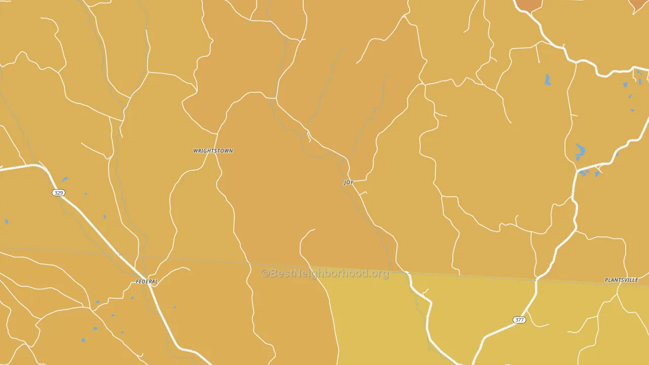 Map of the best neighborhoods in the Joy area, with better matches in green and worse matches in red