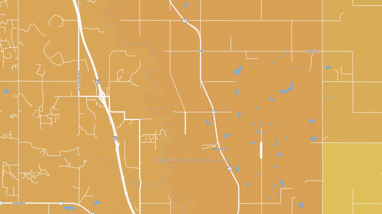 Map of the best neighborhoods in the Joy area, with better matches in green and worse matches in red