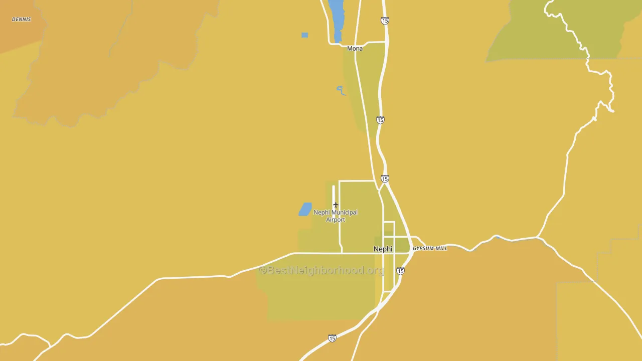 Map of the best neighborhoods in the Juab County area, with better matches in green and worse matches in red