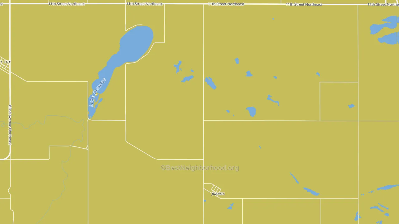 Map of the best neighborhoods in the Juanita area, with better matches in green and worse matches in red