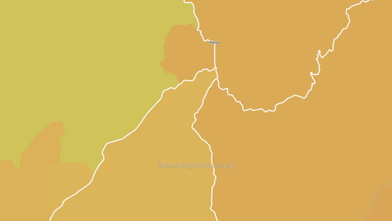 Map of the best neighborhoods in the Judge Town area, with better matches in green and worse matches in red