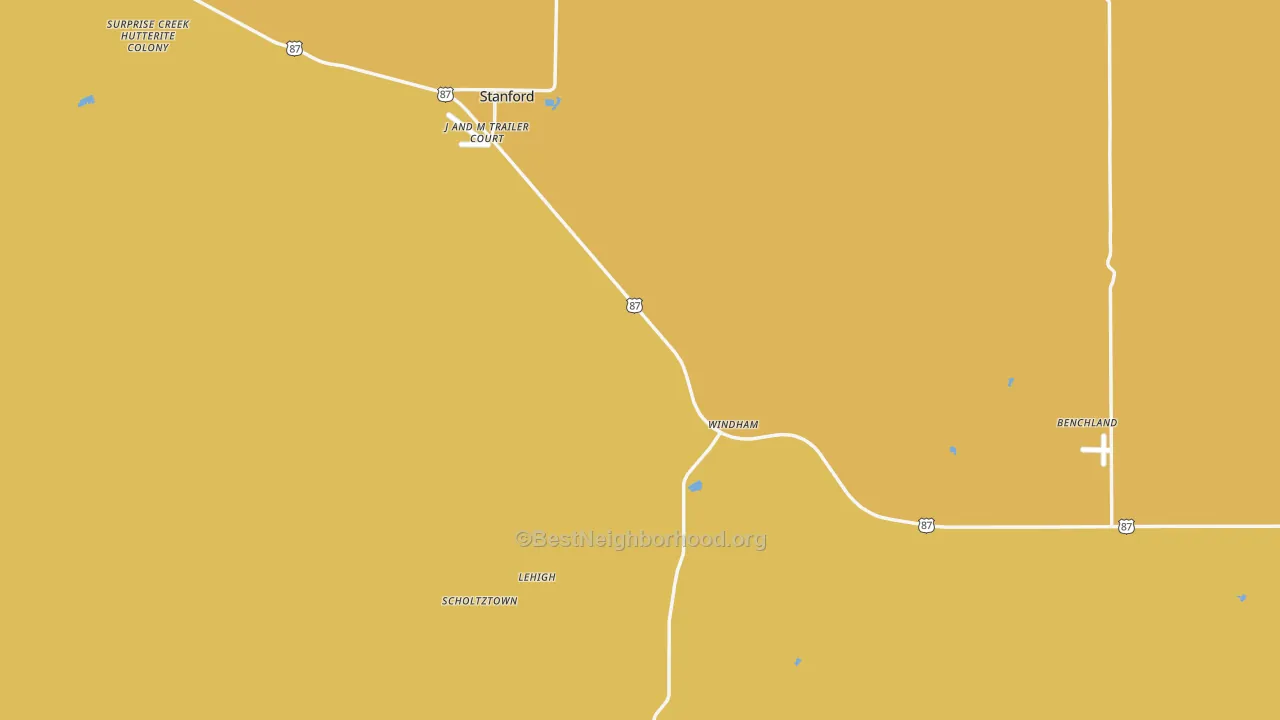 Map of the best neighborhoods in the Judith Basin County area, with better matches in green and worse matches in red