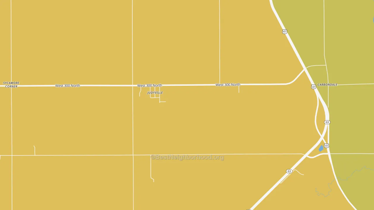 Map of the best neighborhoods in the Judyville area, with better matches in green and worse matches in red