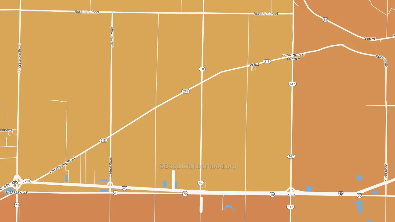 Map of the best neighborhoods in the Julius area, with better matches in green and worse matches in red