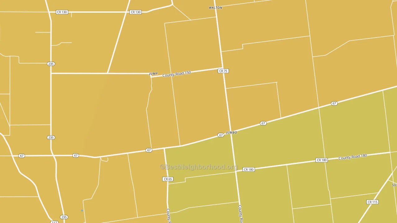 Map of the best neighborhoods in the Jump area, with better matches in green and worse matches in red
