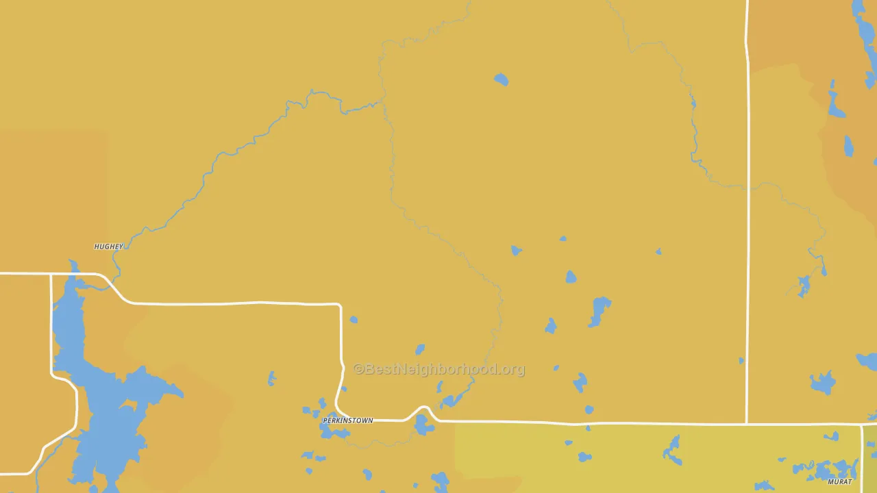 Map of the best neighborhoods in the Jump River area, with better matches in green and worse matches in red