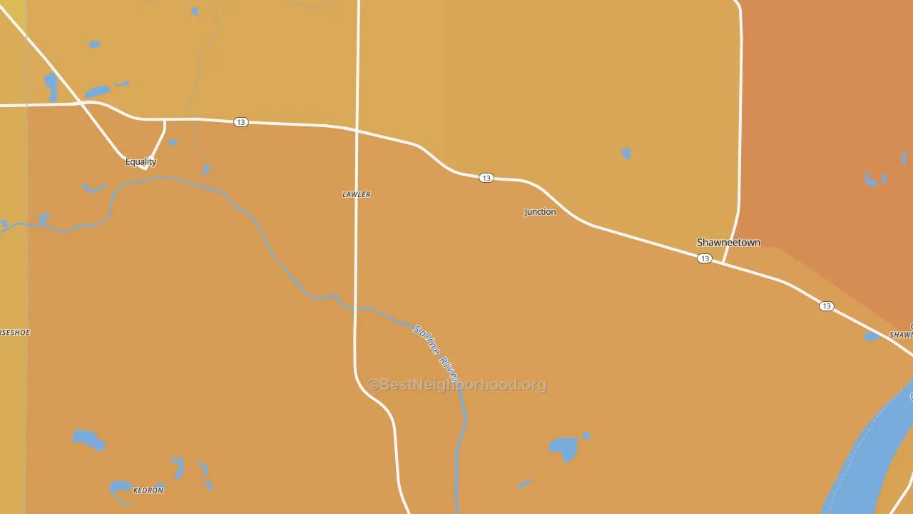 Map of the best neighborhoods in the Junction area, with better matches in green and worse matches in red