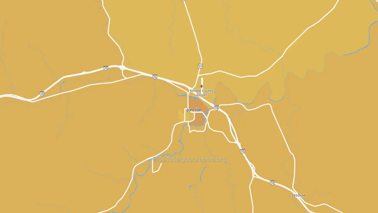 Map of the best neighborhoods in the Junction area, with better matches in green and worse matches in red