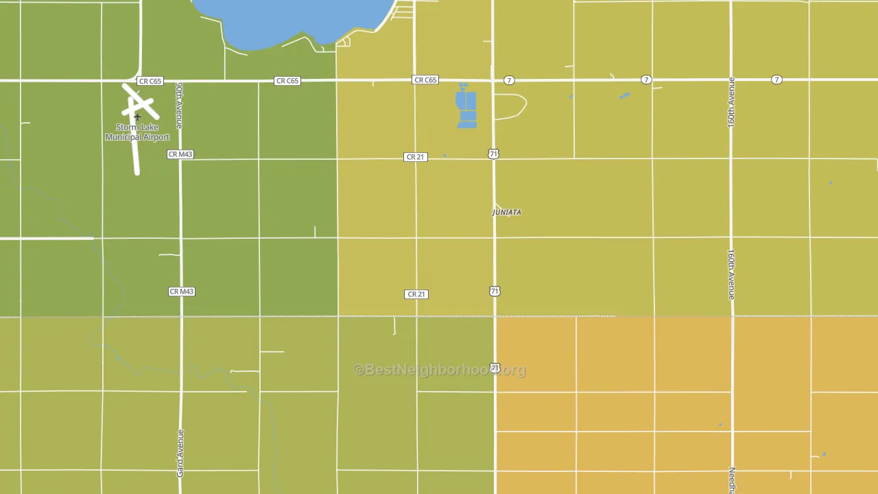 Map of the best neighborhoods in the Juniata area, with better matches in green and worse matches in red