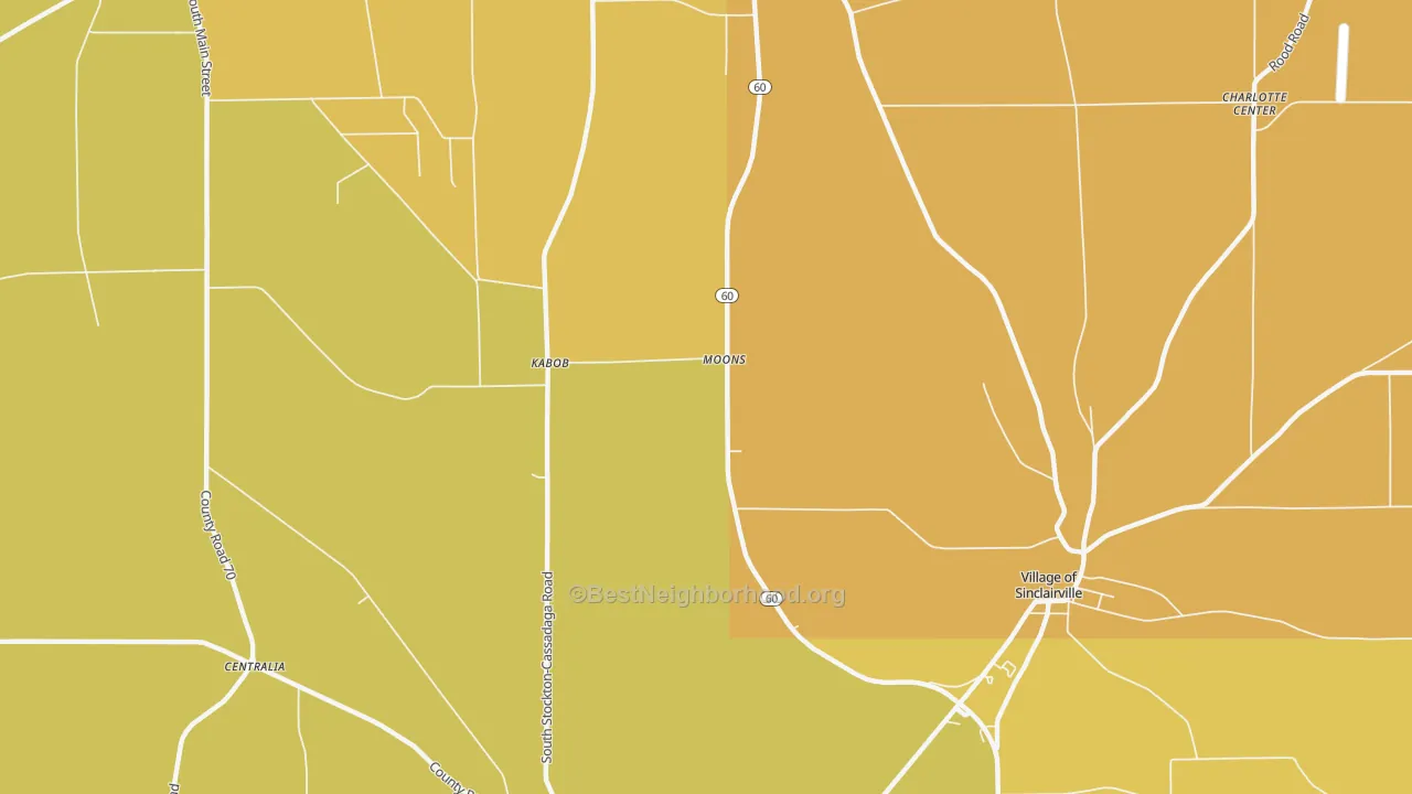 Map of the best neighborhoods in the Kabob area, with better matches in green and worse matches in red