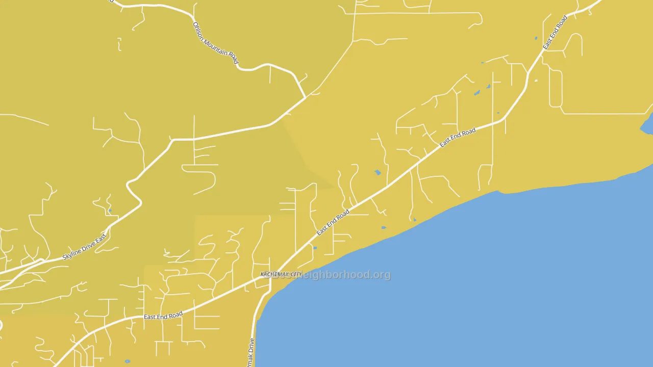 Map of the best neighborhoods in the Kachemak area, with better matches in green and worse matches in red