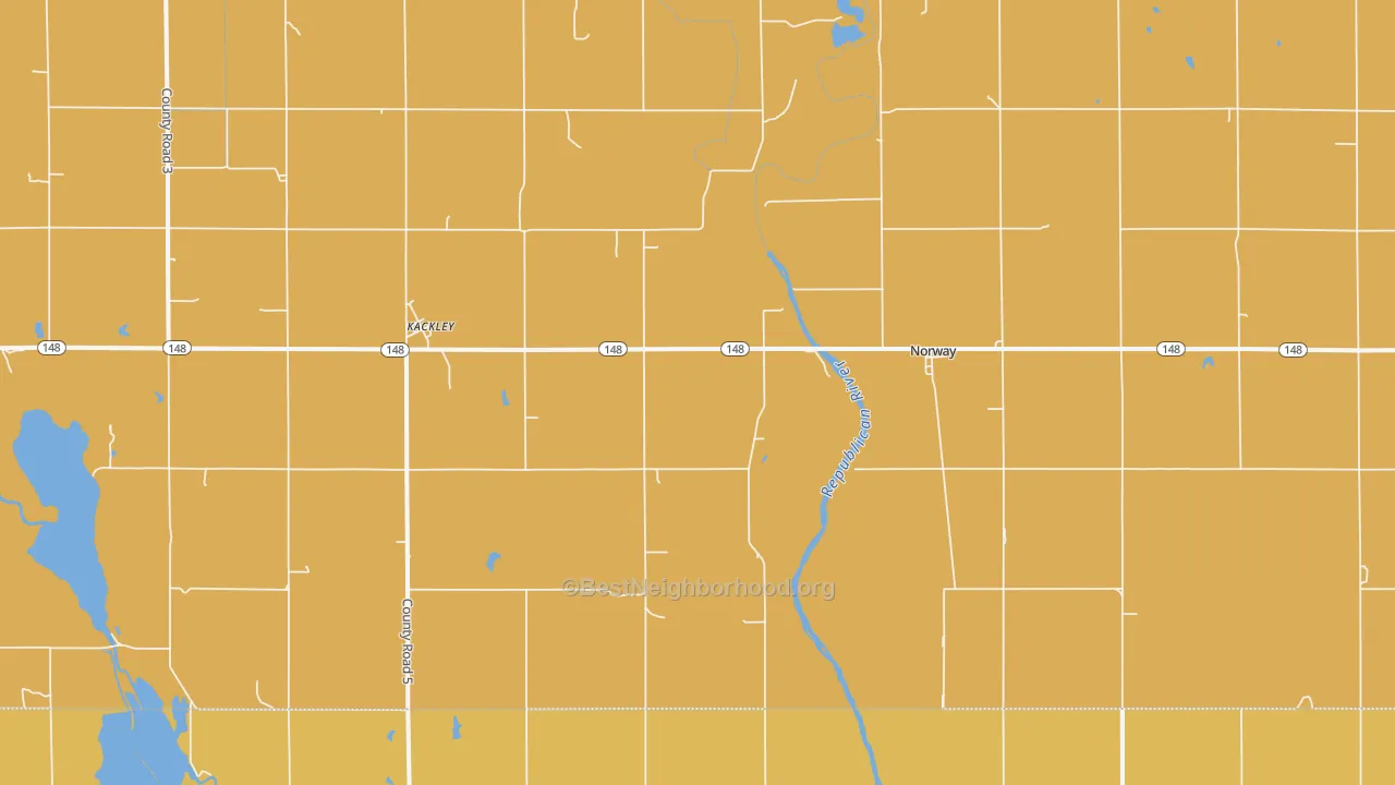 Map of the best neighborhoods in the Kackley area, with better matches in green and worse matches in red