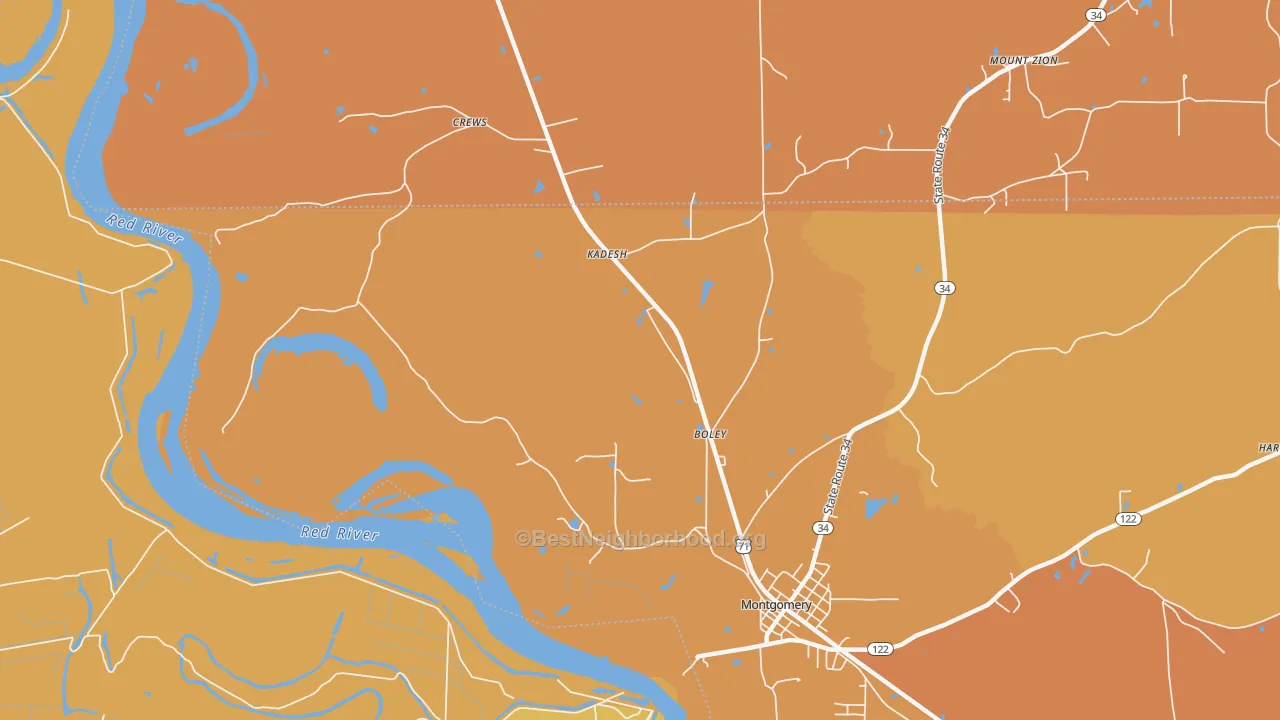 Map of the best neighborhoods in the Kadesh area, with better matches in green and worse matches in red
