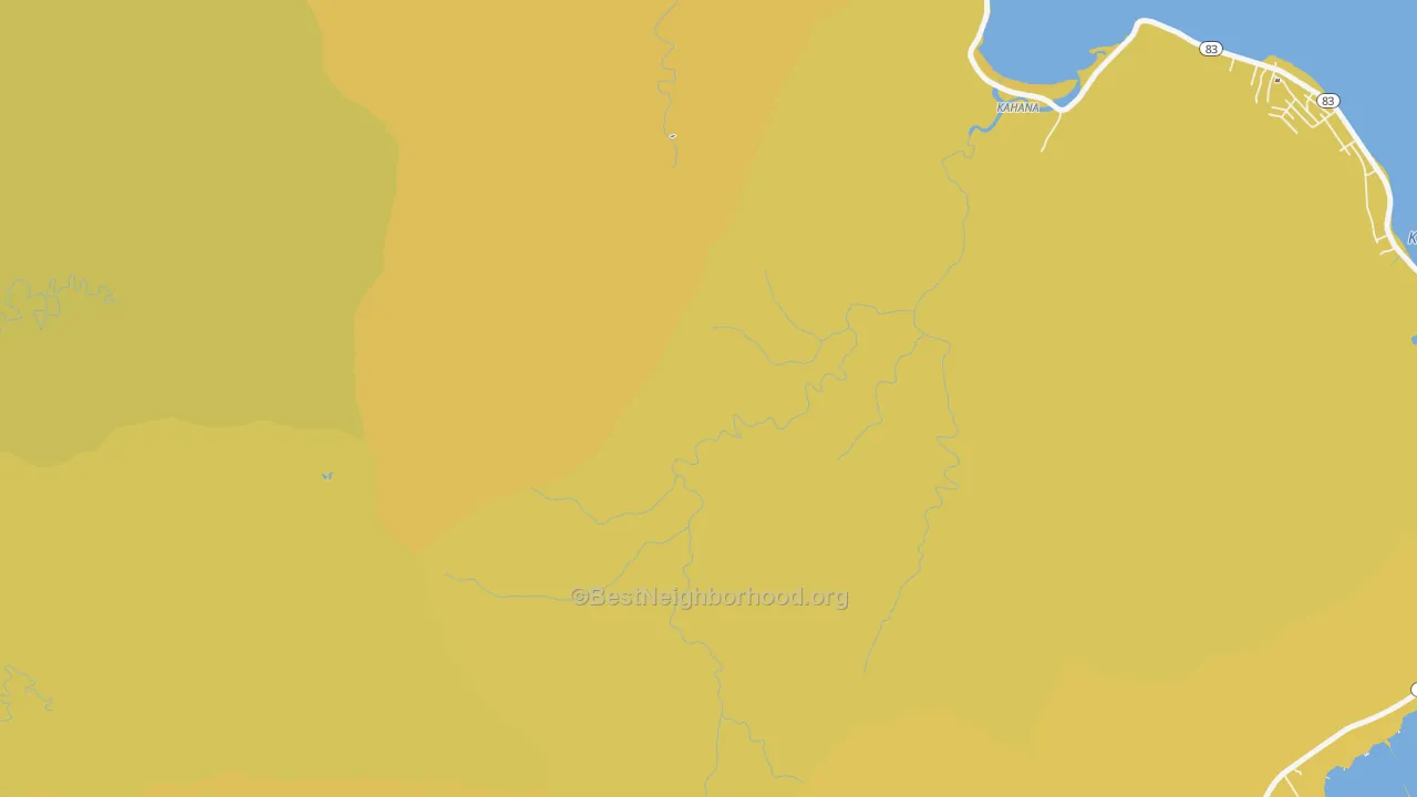 Map of the best neighborhoods in the Kahana area, with better matches in green and worse matches in red