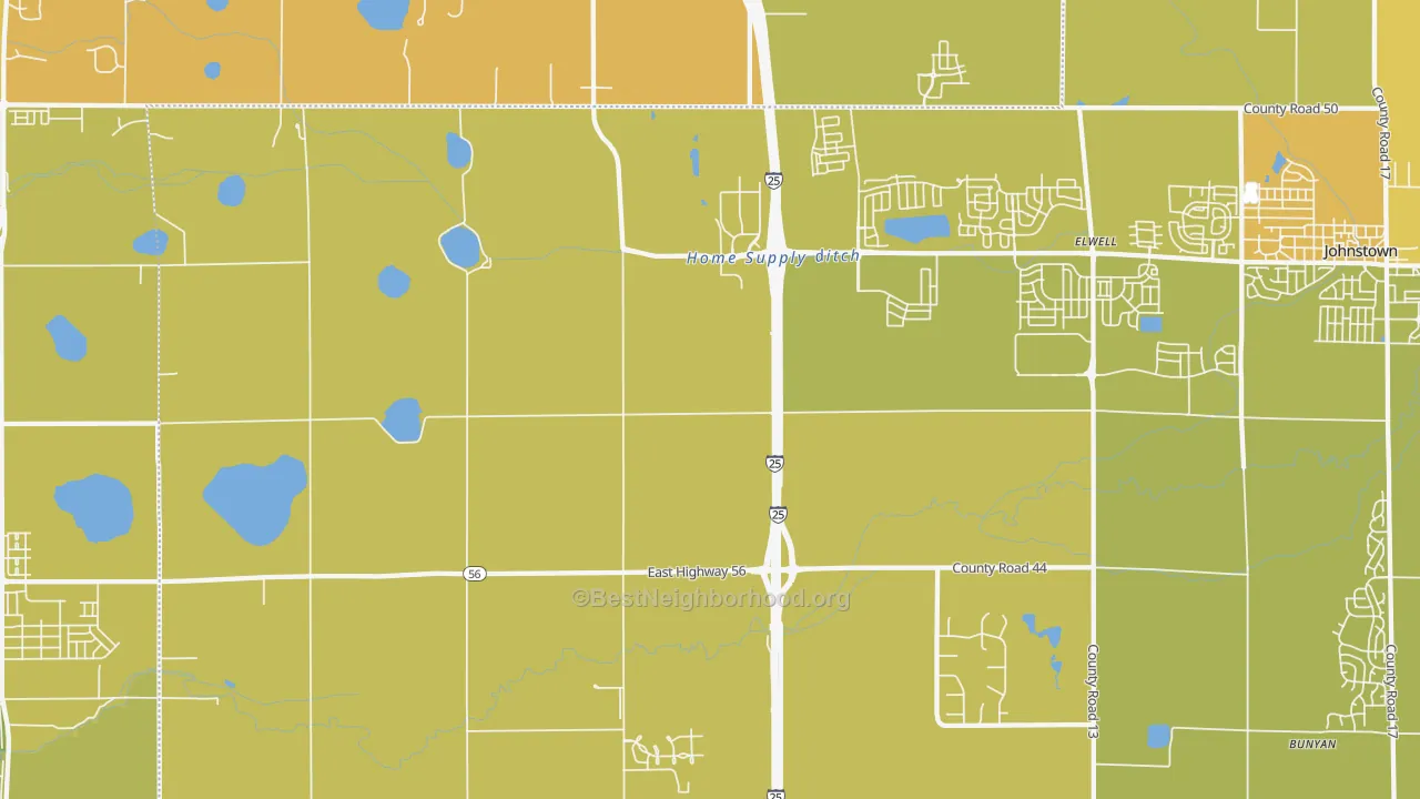 Map of the best neighborhoods in the Kahler area, with better matches in green and worse matches in red