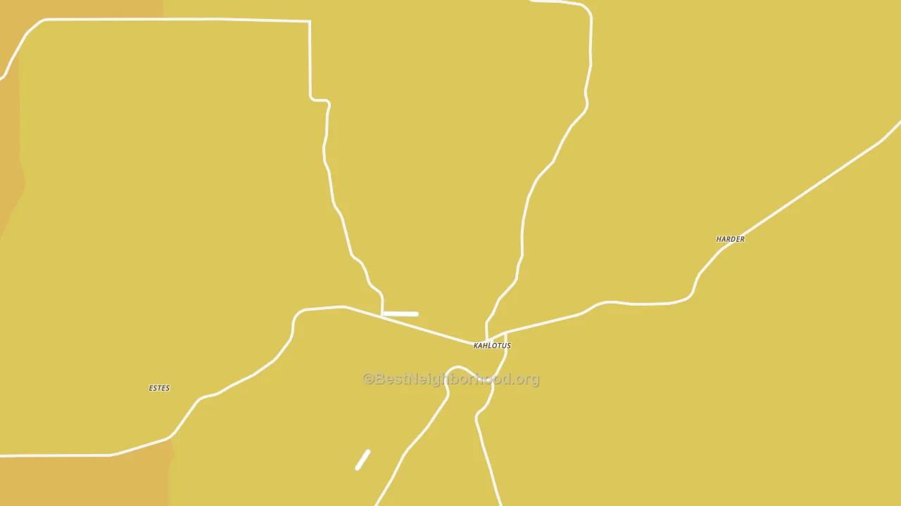 Map of the best neighborhoods in the Kahlotus area, with better matches in green and worse matches in red