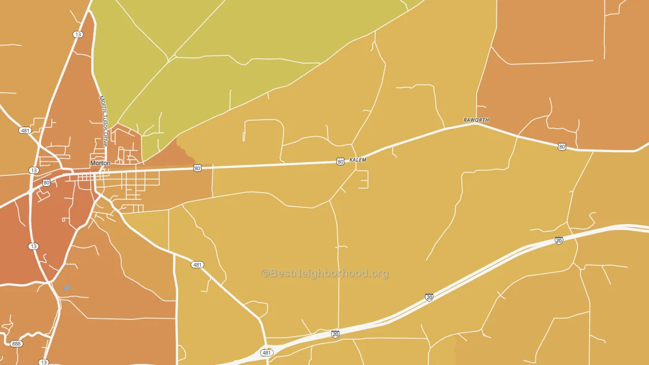 Map of the best neighborhoods in the Kalem area, with better matches in green and worse matches in red
