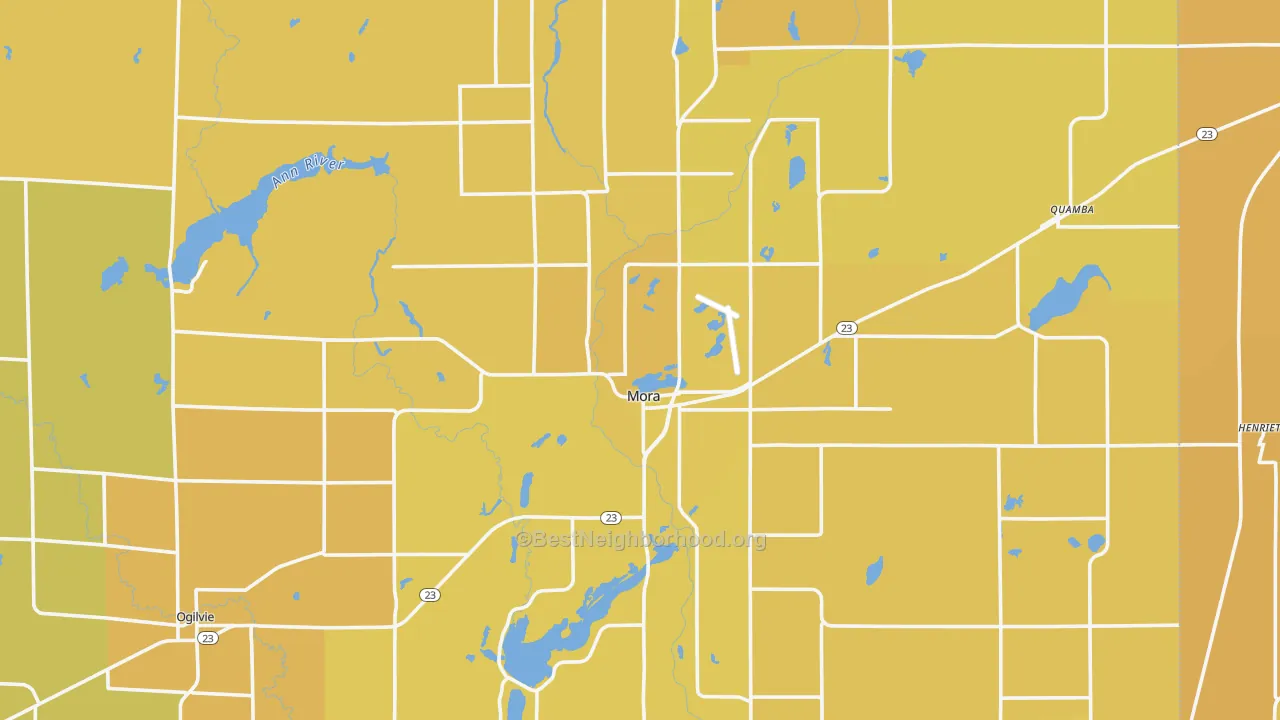 Map of the best neighborhoods in the Kanabec County area, with better matches in green and worse matches in red