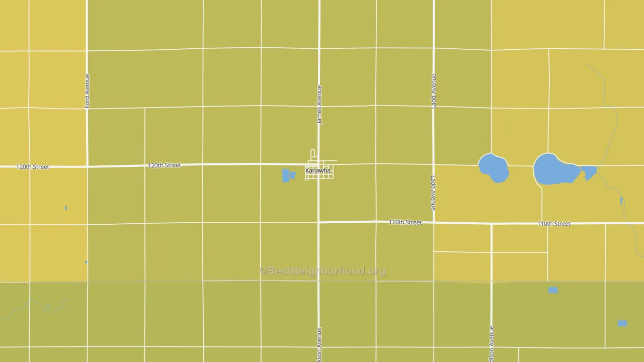 Map of the best neighborhoods in the Kanawha area, with better matches in green and worse matches in red