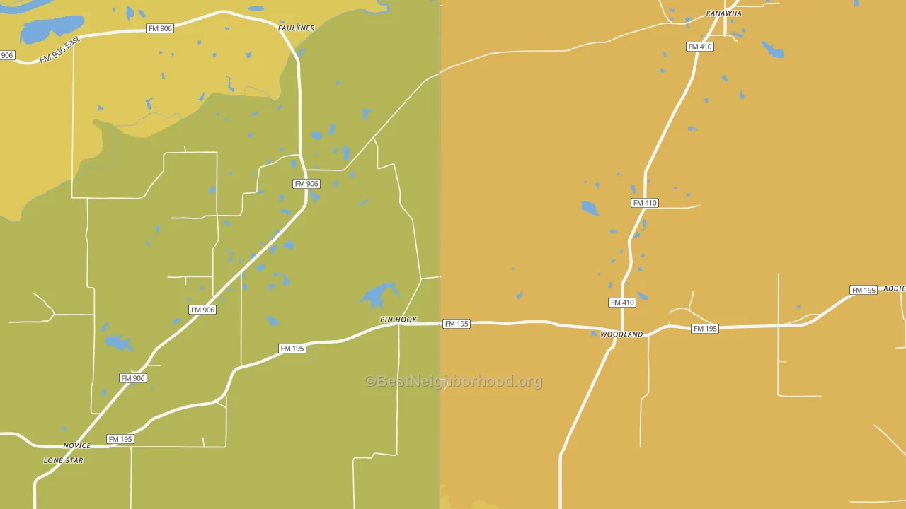 Map of the best neighborhoods in the Kanawha area, with better matches in green and worse matches in red