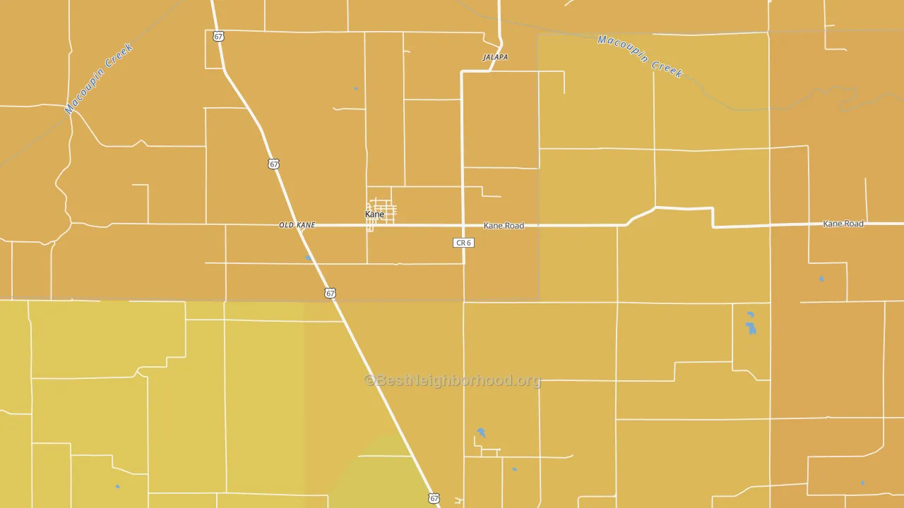 Map of the best neighborhoods in the Kane area, with better matches in green and worse matches in red