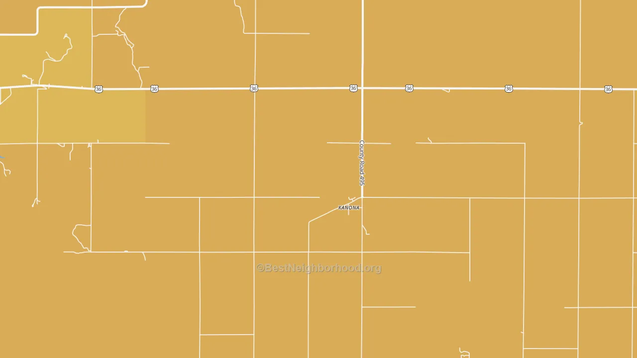 Map of the best neighborhoods in the Kanona area, with better matches in green and worse matches in red
