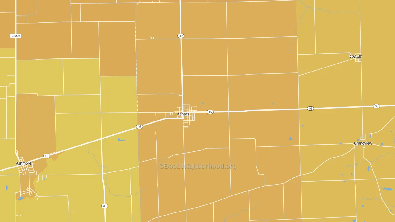 Map of the best neighborhoods in the Kansas area, with better matches in green and worse matches in red