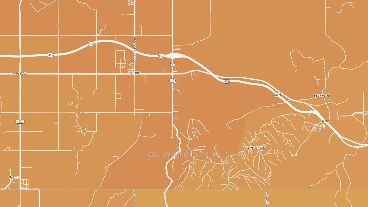 Map of the best neighborhoods in the Kansas area, with better matches in green and worse matches in red
