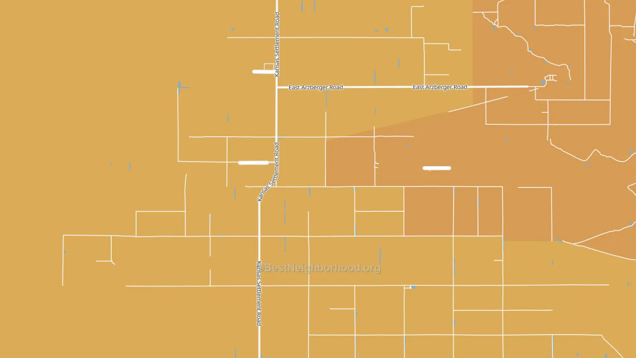 Map of the best neighborhoods in the Kansas Settlement area, with better matches in green and worse matches in red