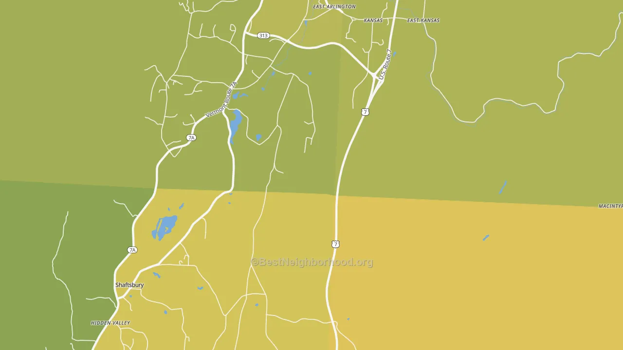 Map of the best neighborhoods in the Kansas area, with better matches in green and worse matches in red