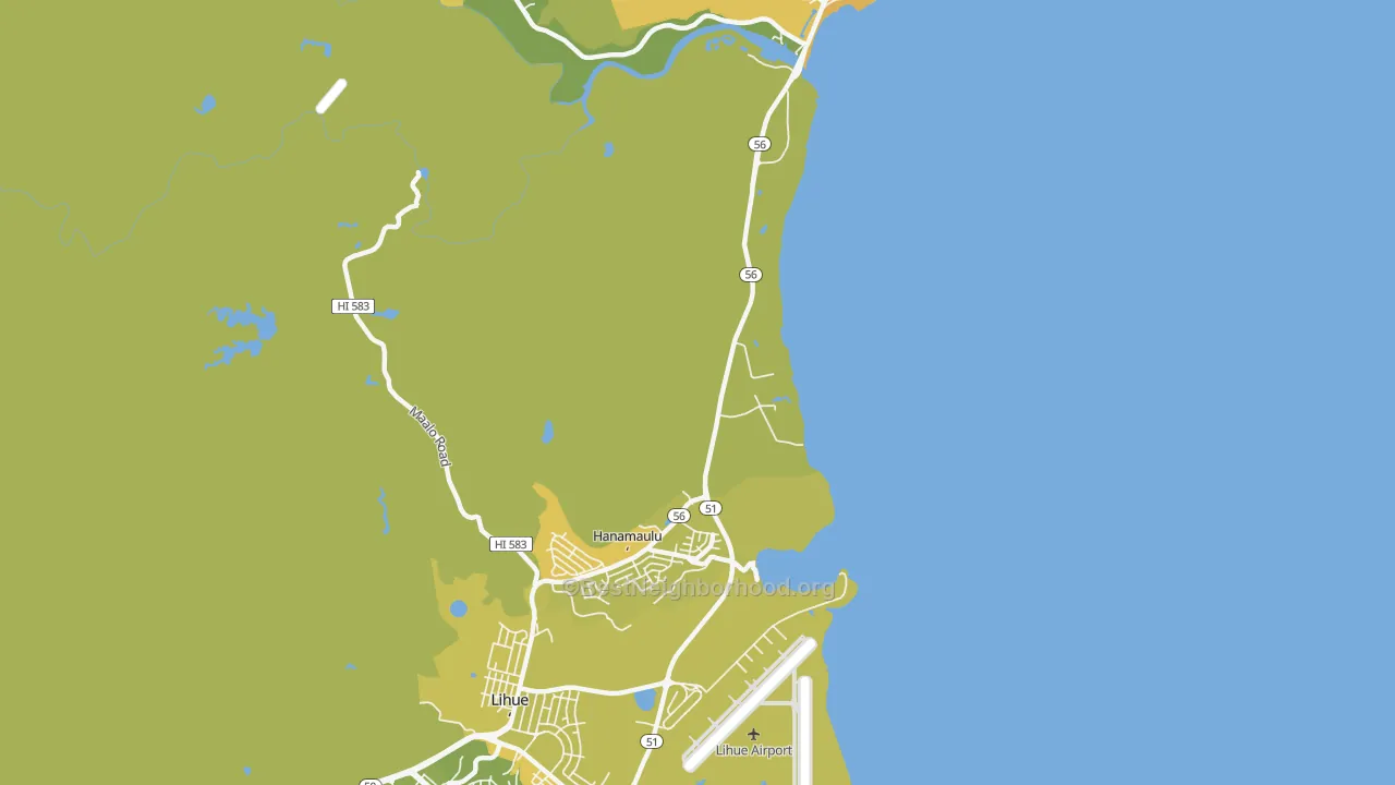 Map of the best neighborhoods in the Kapaia area, with better matches in green and worse matches in red