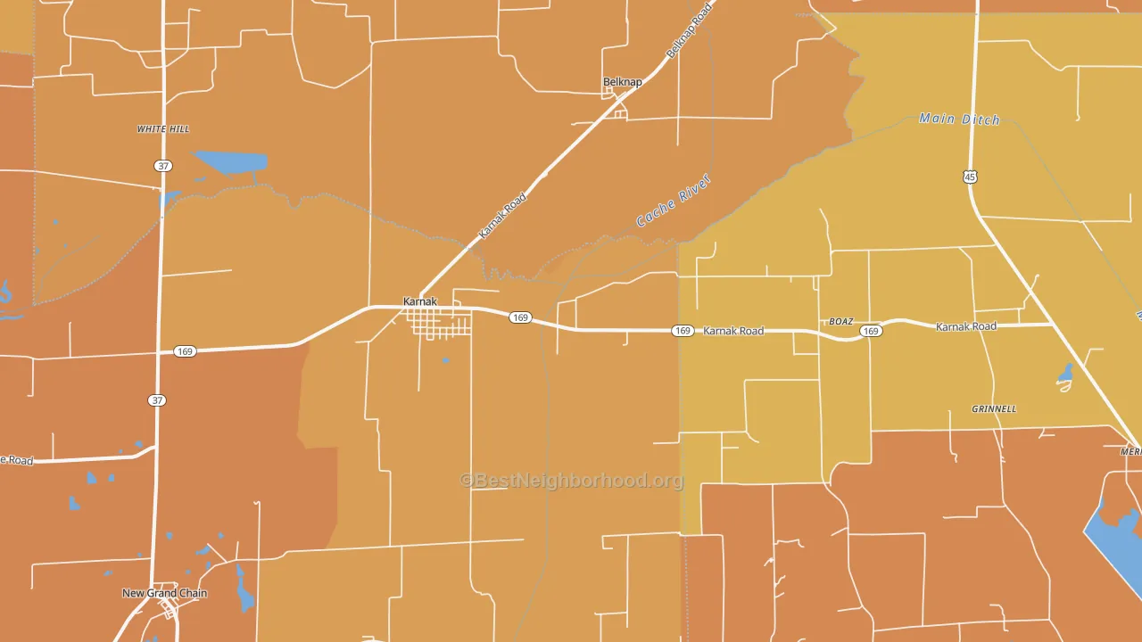 Map of the best neighborhoods in the Karnak area, with better matches in green and worse matches in red