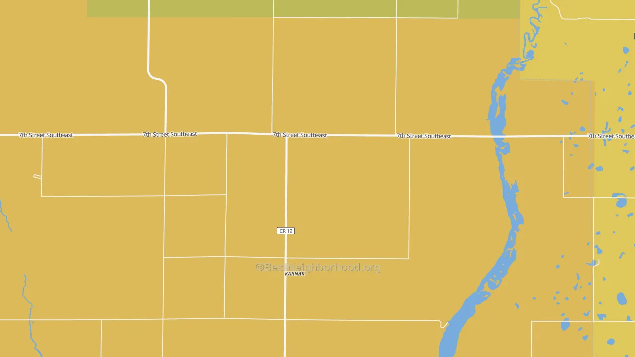 Map of the best neighborhoods in the Karnak area, with better matches in green and worse matches in red