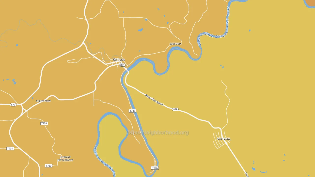 Map of the best neighborhoods in the Karthaus area, with better matches in green and worse matches in red